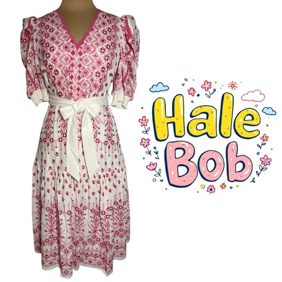 Hale Bob pink and white Logan Embroidered Midi Dress Size Medium - Picture 4 of 10